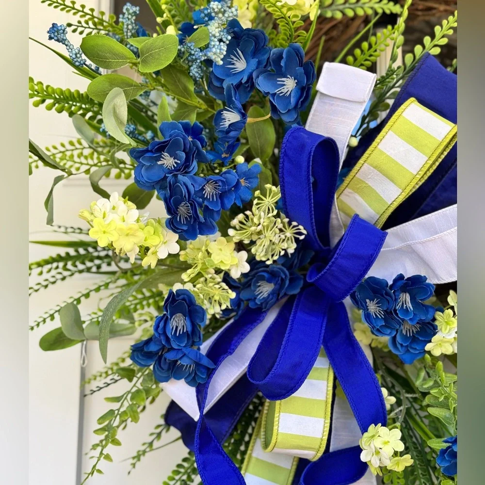 Royal Blue and Green Floral Wreath